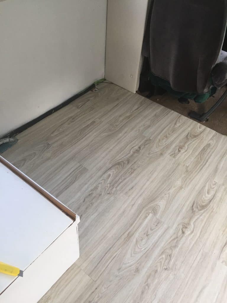Allure plank flooring from Home Depot in left corner