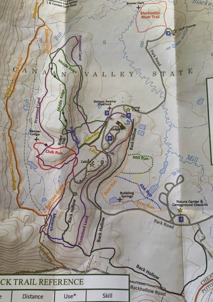 canaan valley state park hiking and biking trail map