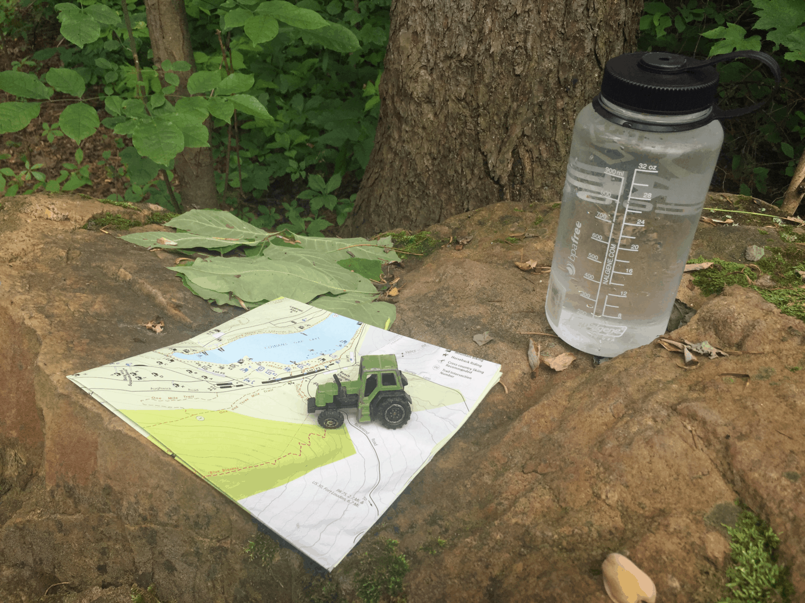 water bottle and state park trail map