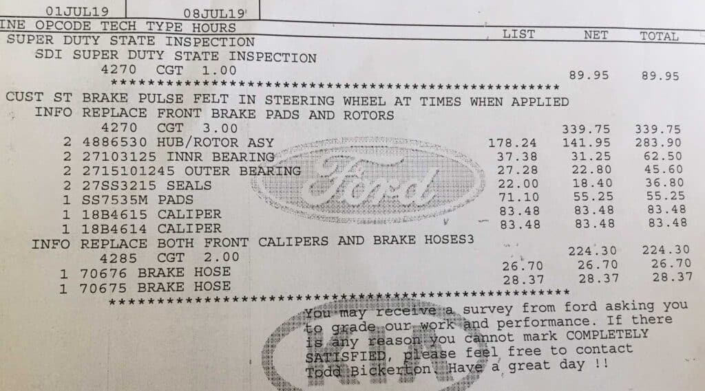 RV brake repair cost breakdown