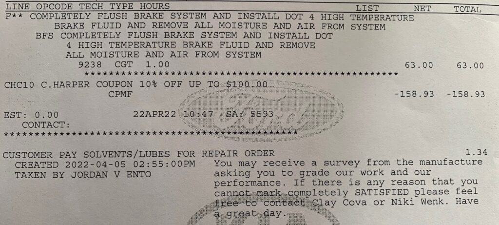 rv brake service receipt page 2