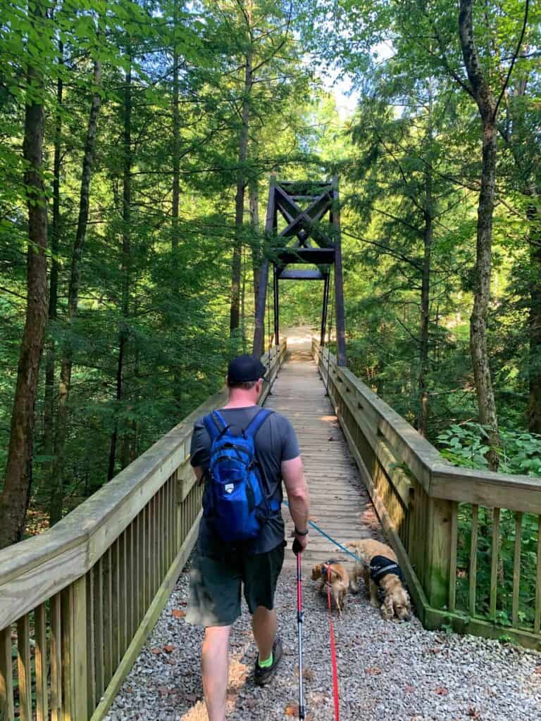 walking bridge at hocking hills state park