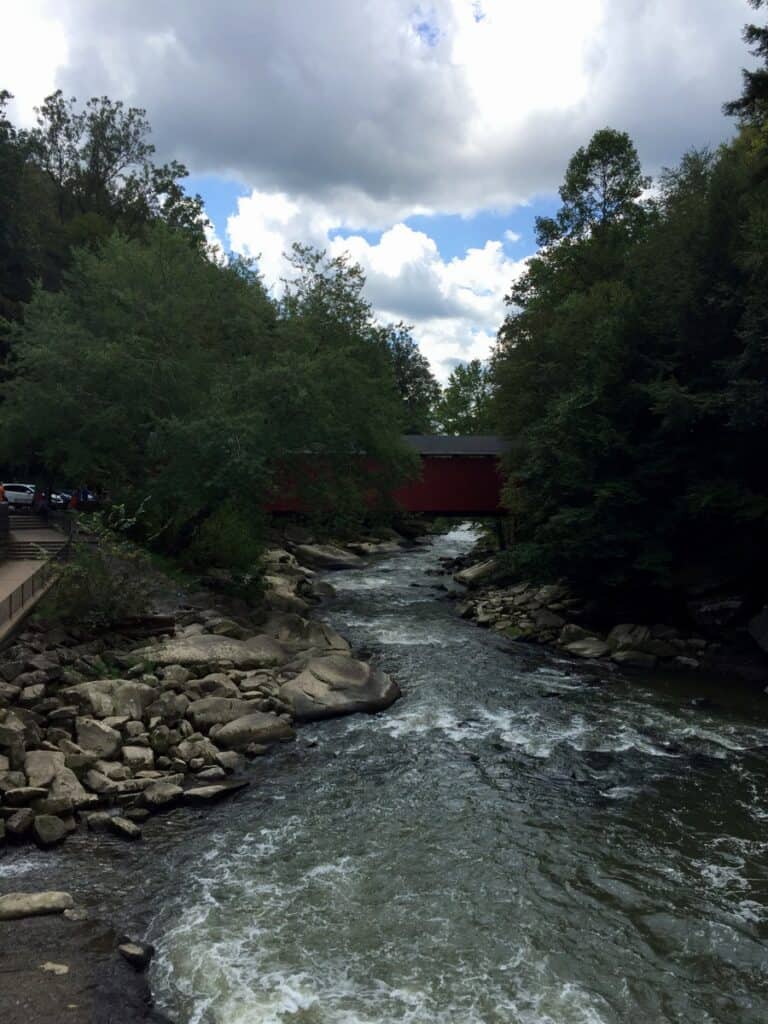 covered bridge in slippery rock creek gorge