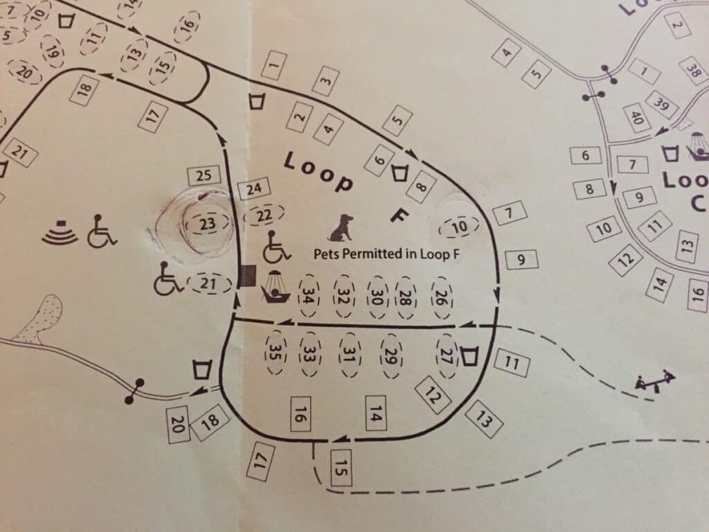 Raccoon Creek State Park campground map, Loop F