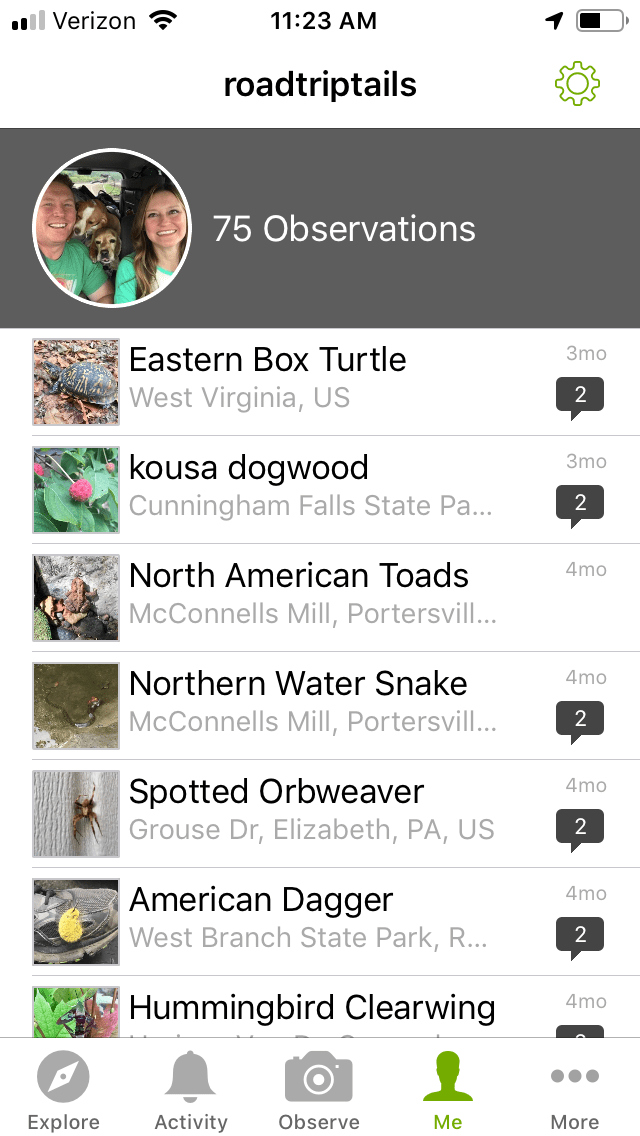 inaturalist roadtriptails home