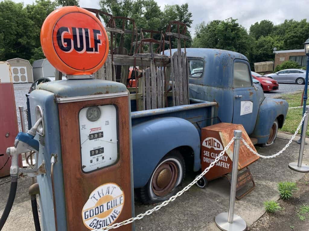 old sled works truck and gas