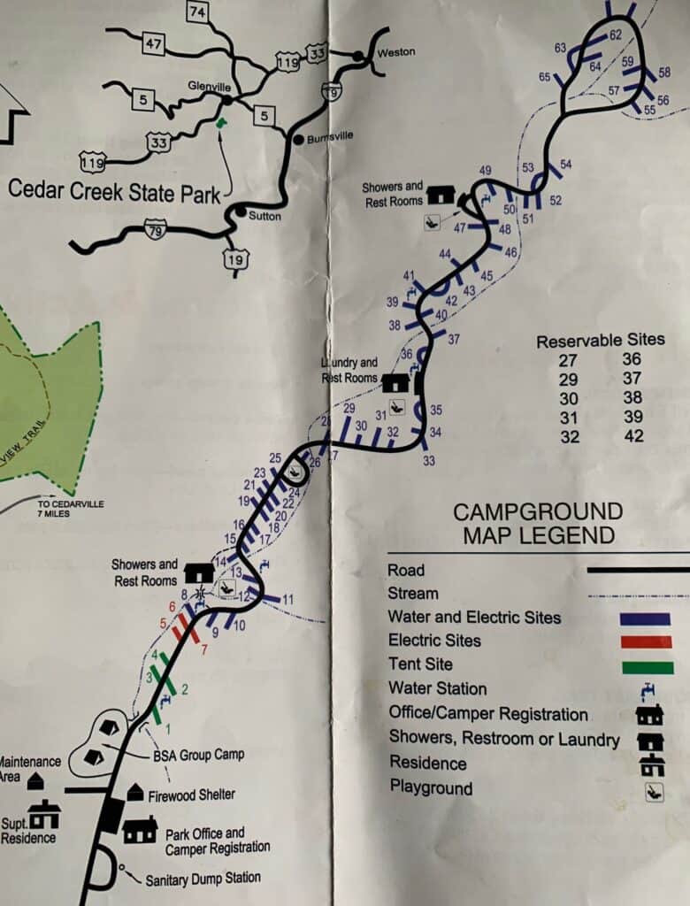 cedar creek park wv campground map