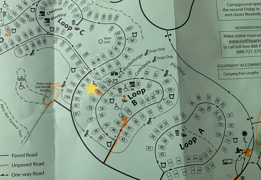 codorus state park campground map with star