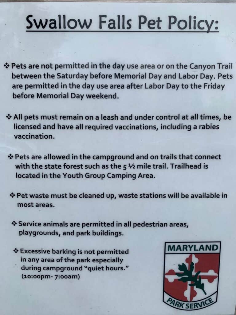 swallow falls state park pet policy