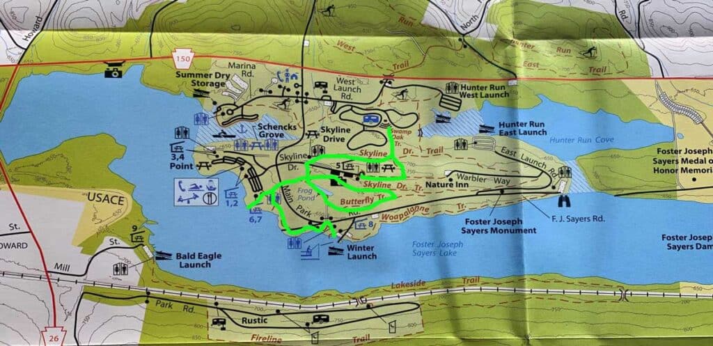 bald eagle state park hiking map with marks