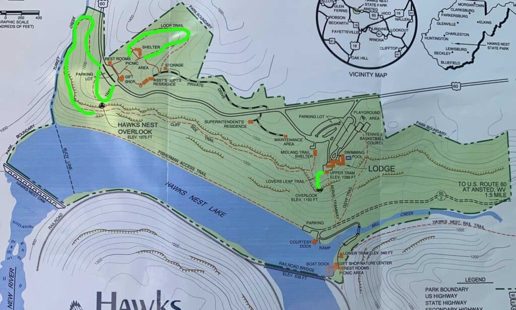 hawks nest state park trail markings map