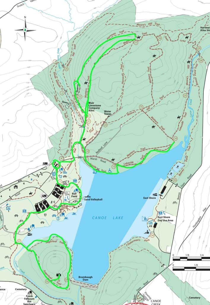 canoe creek state park hiking map marked