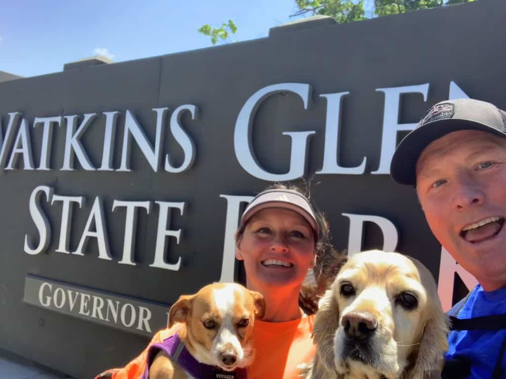 watkins glen state park sign with dogs