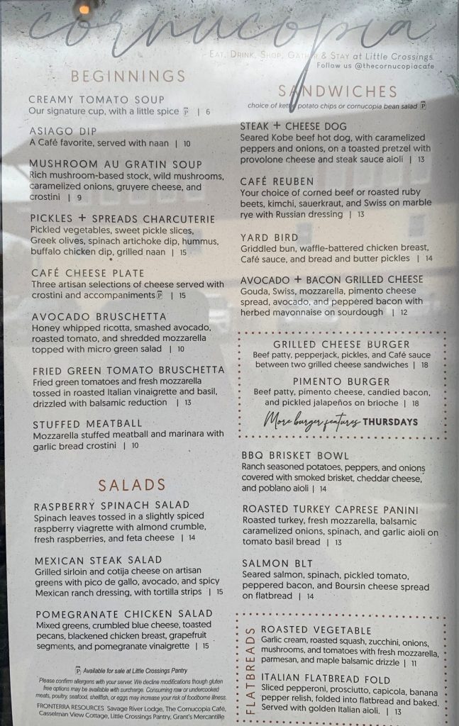 cornucopia cafe menu