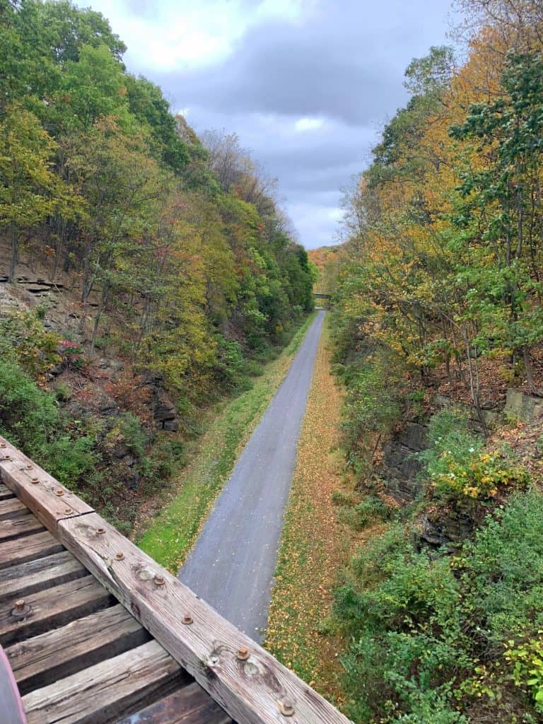 passing over GAP trail on rail bikes