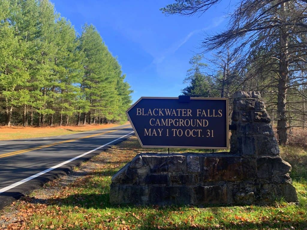 blackwater falls state park campground sign