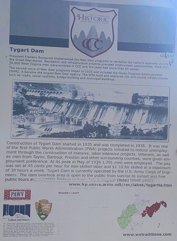 tygart lake state park dam info sign