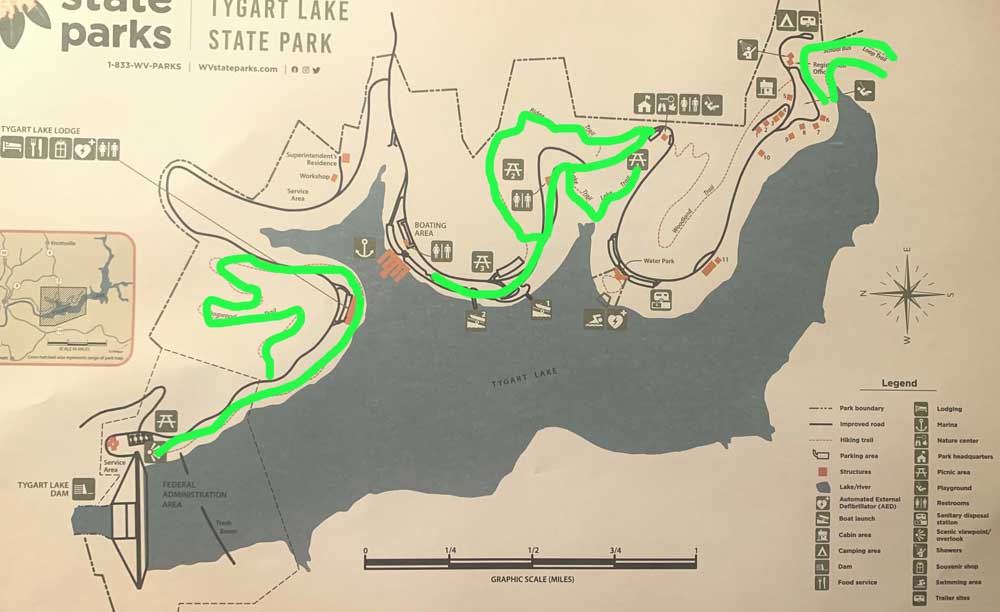 tygart lake state park map hikes marked