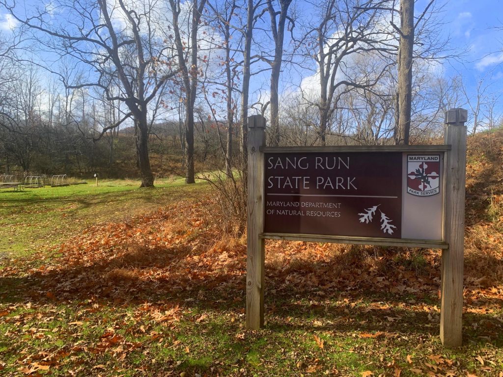 sang run state park in maryland sign