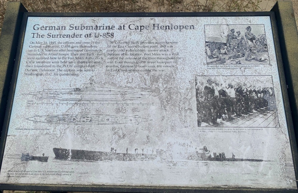 cape henlopen state park - sinking german submarine sign