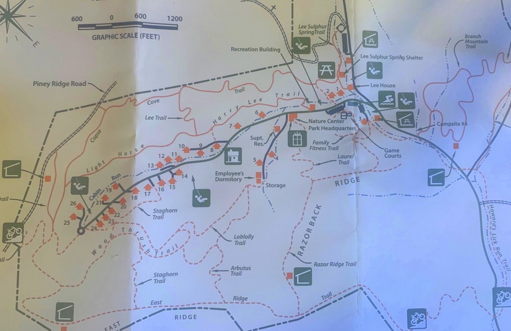 cabin map at lost river state park in wv without star