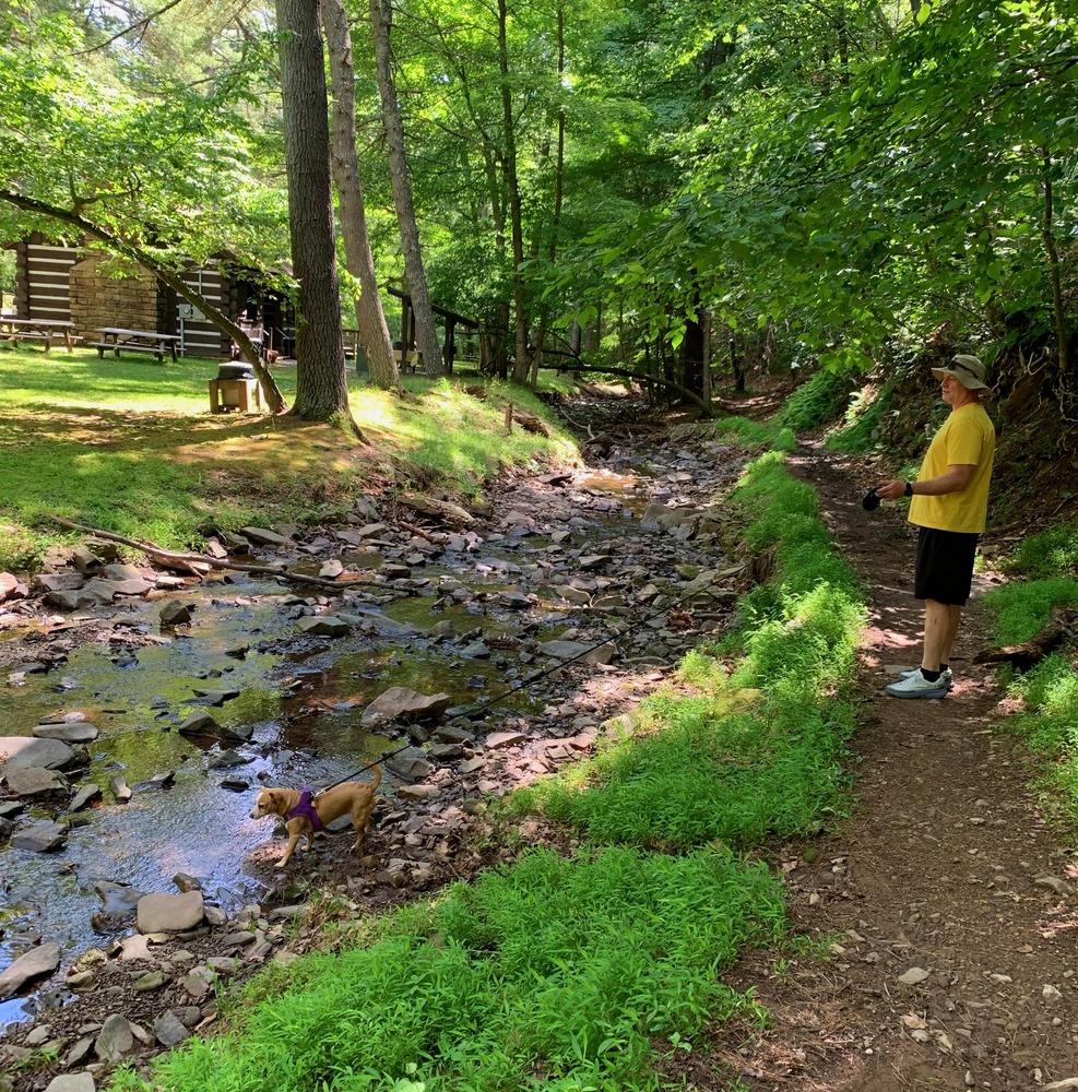 howard's lick run trail at lost river state park with hazel and russ