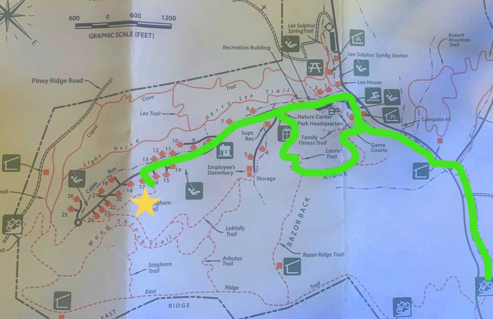 cabin map with star and hikes highlighted