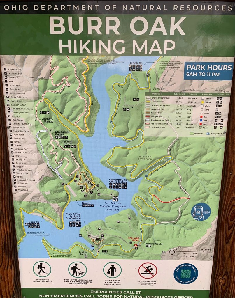 burr oak state park hiking map signage