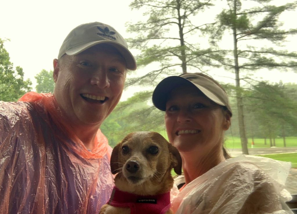russ, jill, and hazel drenched at burr oak state park