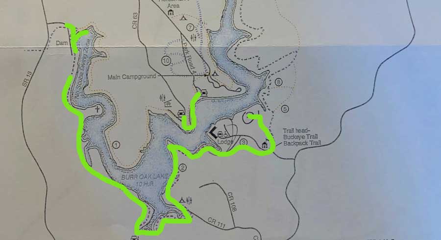 burr oak state park trail map with highlights